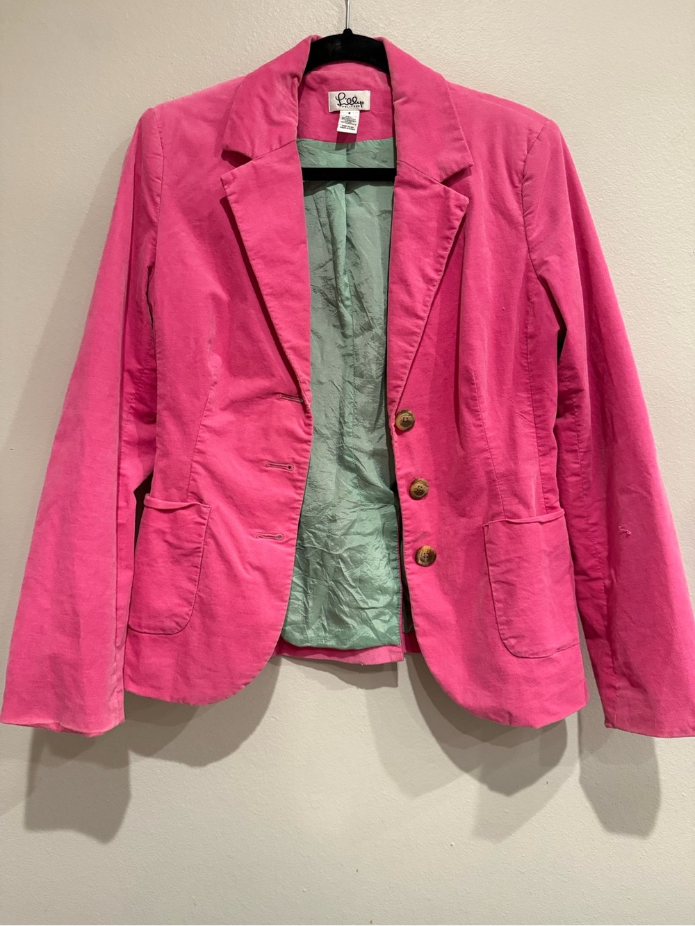 Vintage Y2K Lily Pulitzer Bright Pink Single-Breasted Cotton & Corduroy Blazer